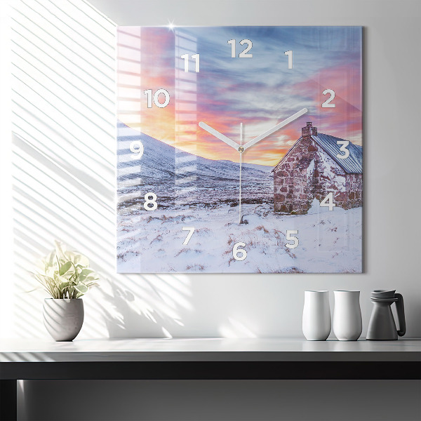 Štvorcové hodiny Chata v horskom prostredí