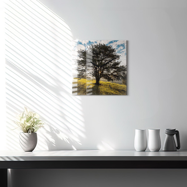 Štvorcové hodiny Strom na kopci