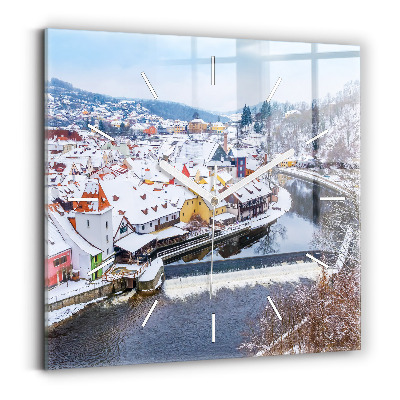 Štvorcové hodiny Panoráma mesta v zime