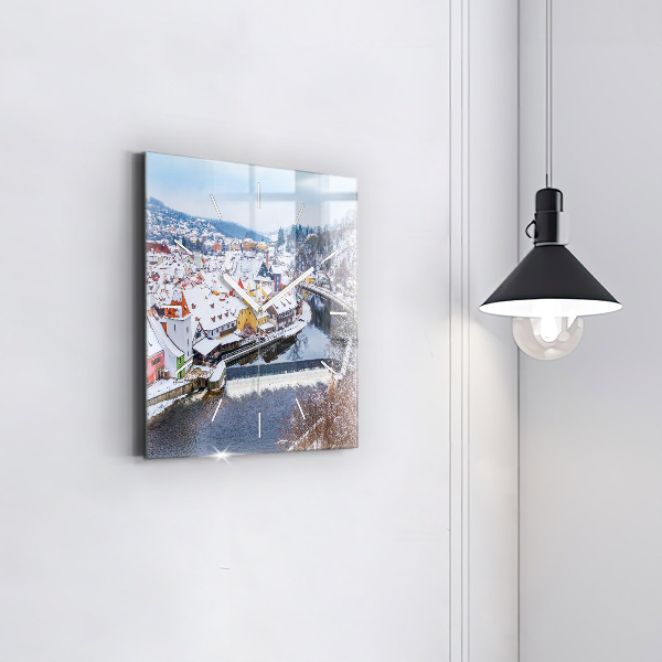 Štvorcové hodiny Panoráma mesta v zime