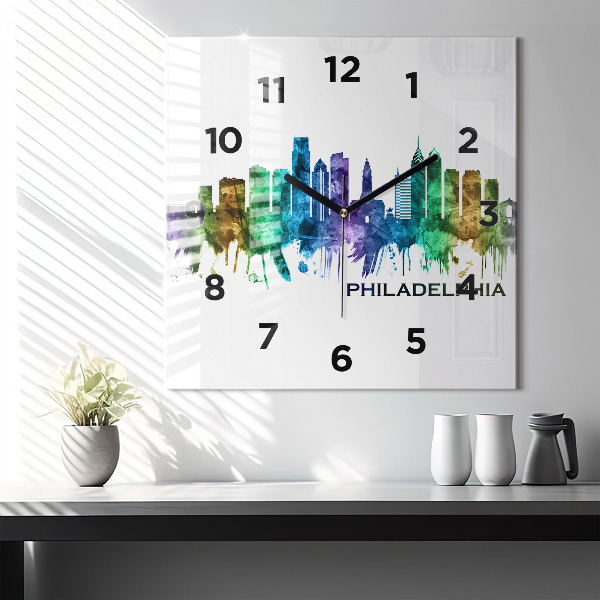 Štvorcové hodiny Farebná Philadelphia