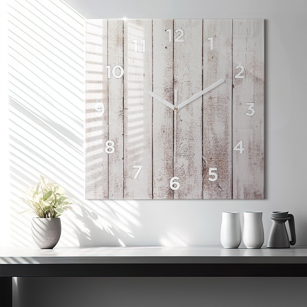 Štvorcové hodiny Svetlé drevené dosky
