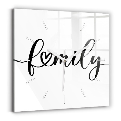 Štvorcové hodiny Rodinný nápis a srdce