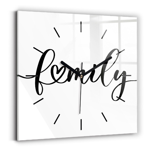 Štvorcové hodiny Rodinný nápis a srdce