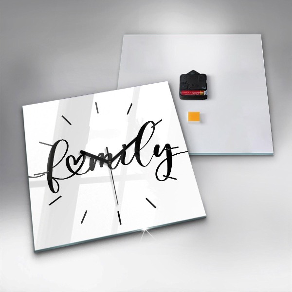 Štvorcové hodiny Rodinný nápis a srdce