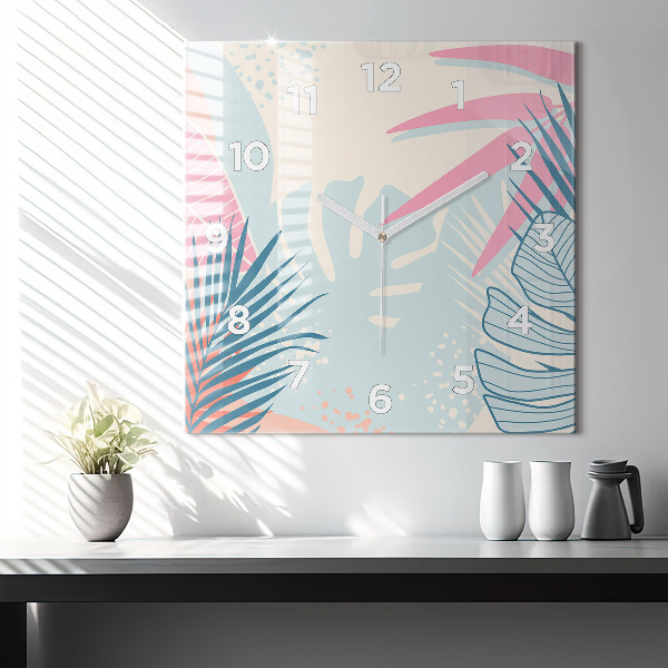 Štvorcové hodiny Pastelové listy – trópy