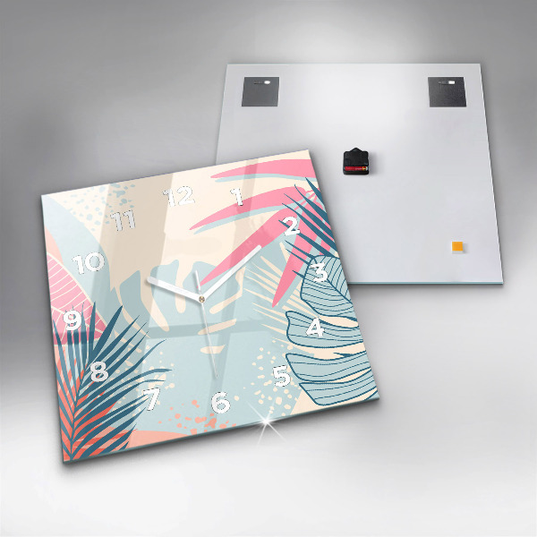 Štvorcové hodiny Pastelové listy – trópy