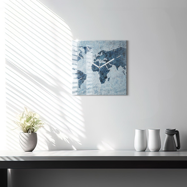 Štvorcové hodiny Maľovaná mapa sveta