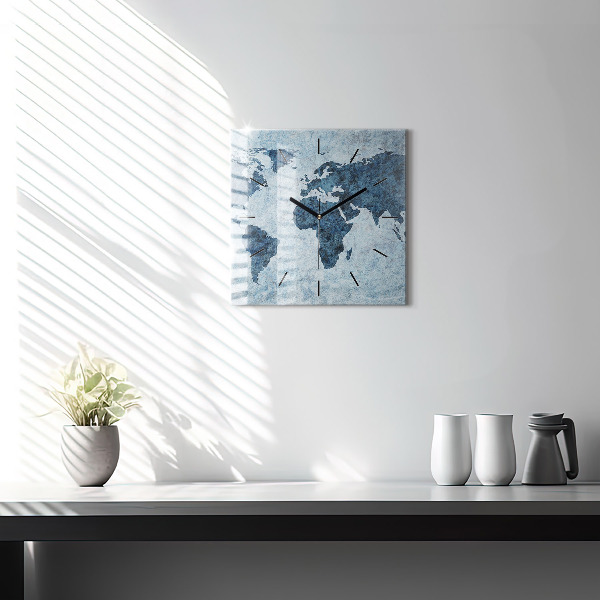 Štvorcové hodiny Maľovaná mapa sveta