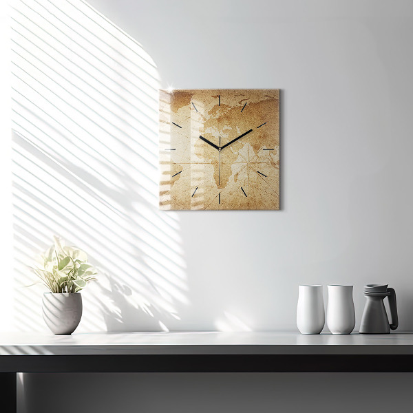 Štvorcové hodiny Vintage mapa sveta