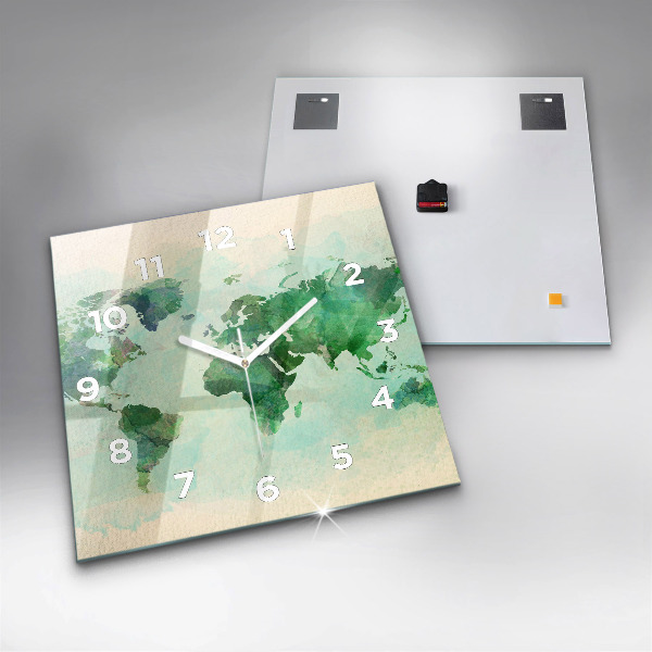 Štvorcové hodiny Akvarelová mapa sveta