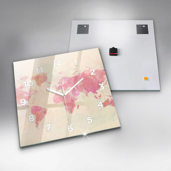 Štvorcové hodiny Akvarelová mapa sveta