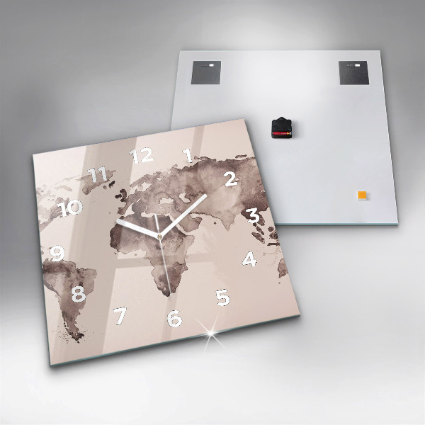 Štvorcové hodiny Akvarelová mapa sveta