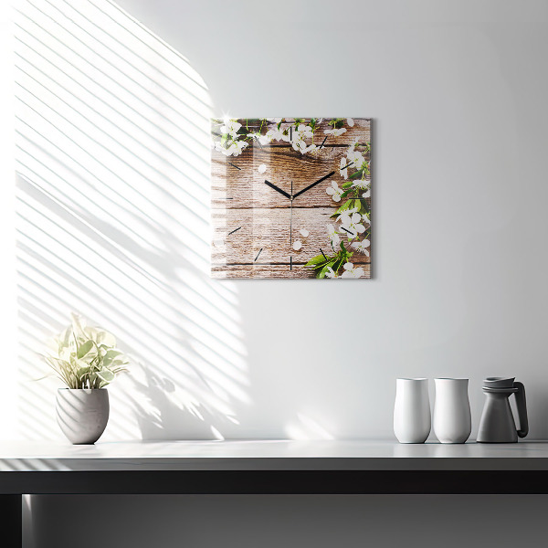 Štvorcové hodiny Kvety na dreve
