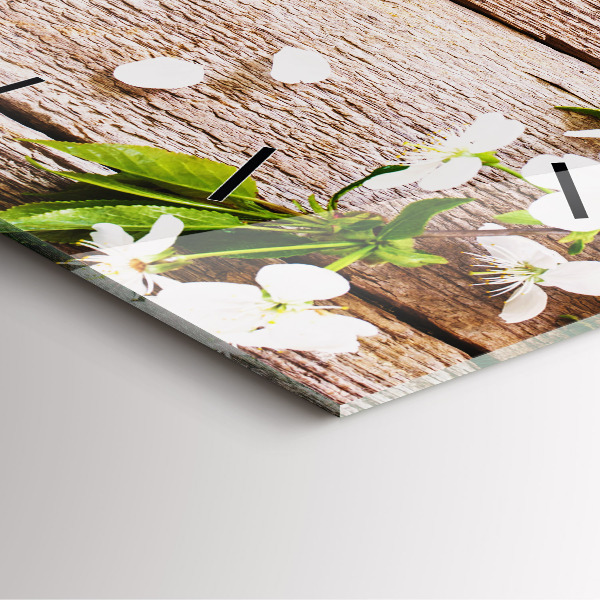 Štvorcové hodiny Kvety na dreve