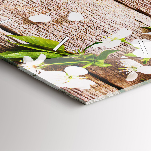 Štvorcové hodiny Kvety na dreve