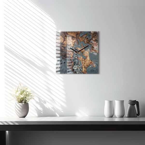 Štvorcové hodiny Mramorová zlatá abstrakcia