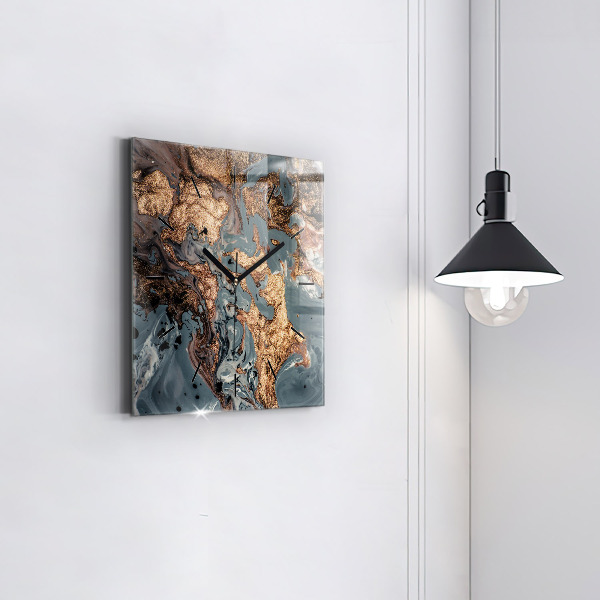 Štvorcové hodiny Mramorová zlatá abstrakcia