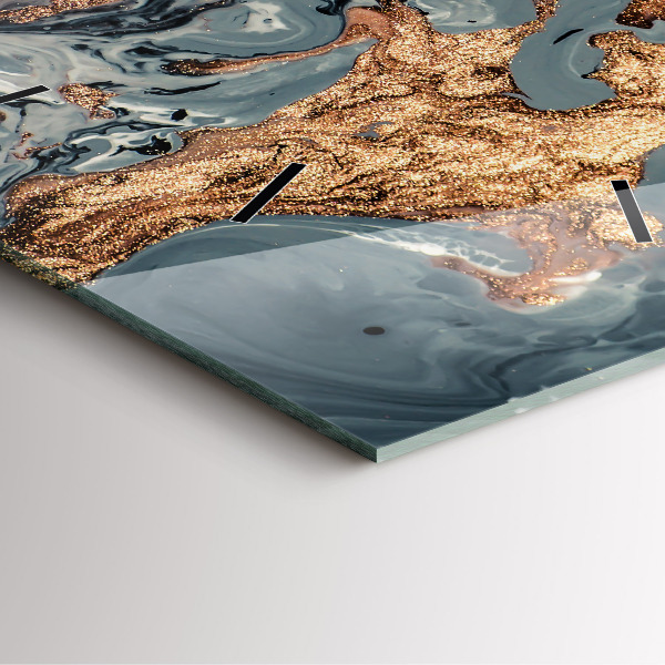 Štvorcové hodiny Mramorová zlatá abstrakcia