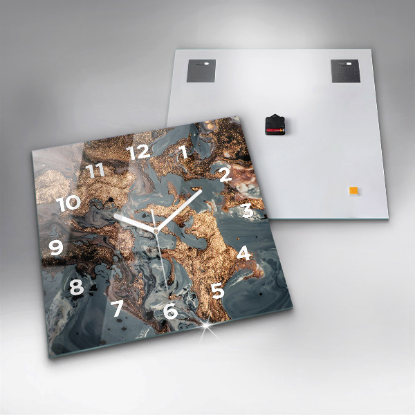 Štvorcové hodiny Mramorová zlatá abstrakcia