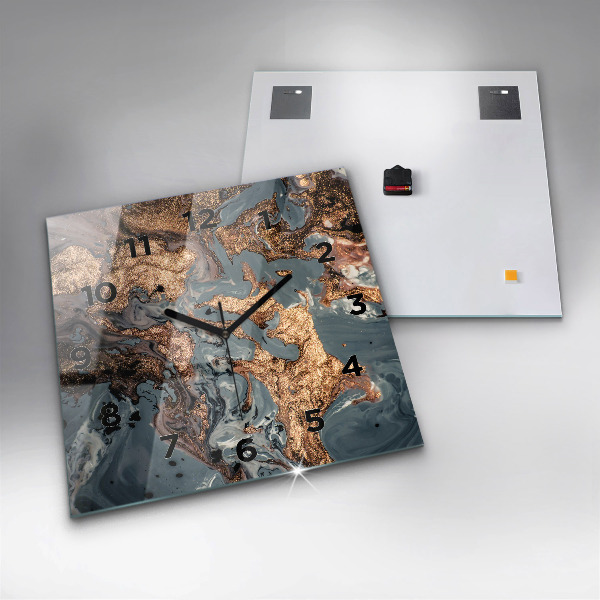 Štvorcové hodiny Mramorová zlatá abstrakcia