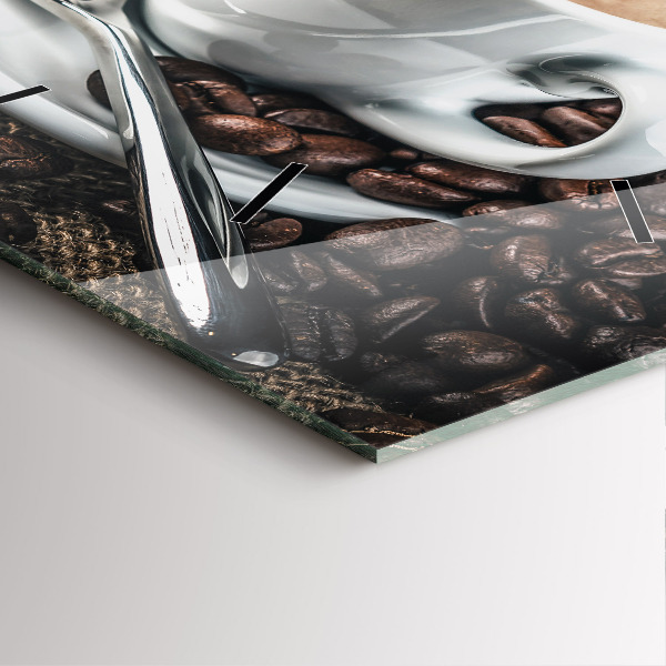 Štvorcové hodiny Šálka a kávové zrná