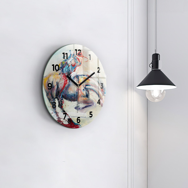 Okrúhle hodiny Ilustrácia cválajúcich koní