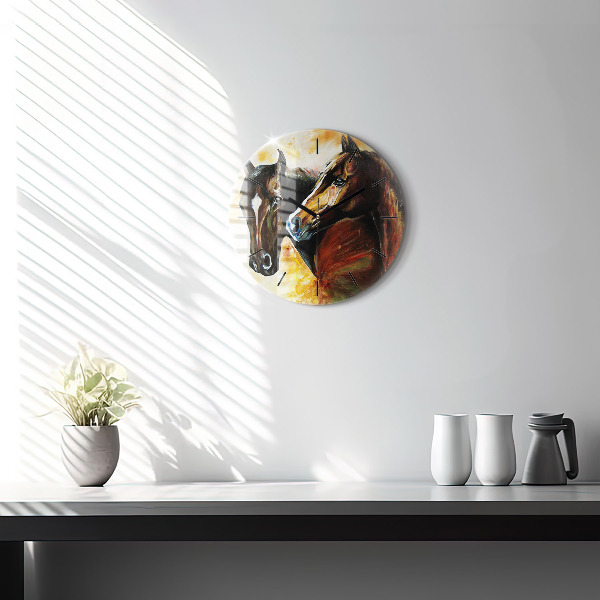 Okrúhle hodiny Dva maľované kone