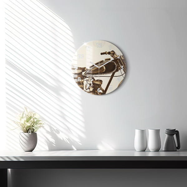 Okrúhle hodiny Vintage motocykel sépia