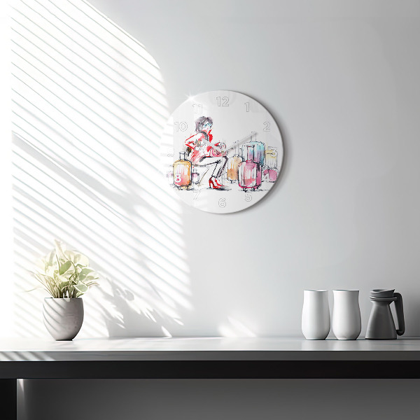 Okrúhle hodiny Žena s kuframi