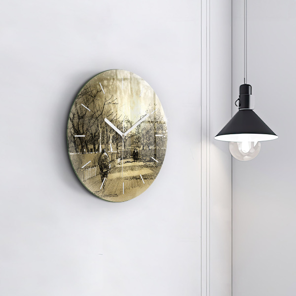 Okrúhle hodiny Park a stromy v sépiovej farbe