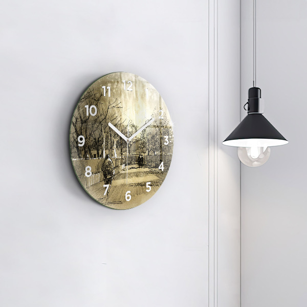 Okrúhle hodiny Park a stromy v sépiovej farbe