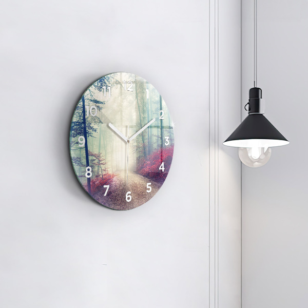 Okrúhle hodiny Jesenná cesta lesná hmla