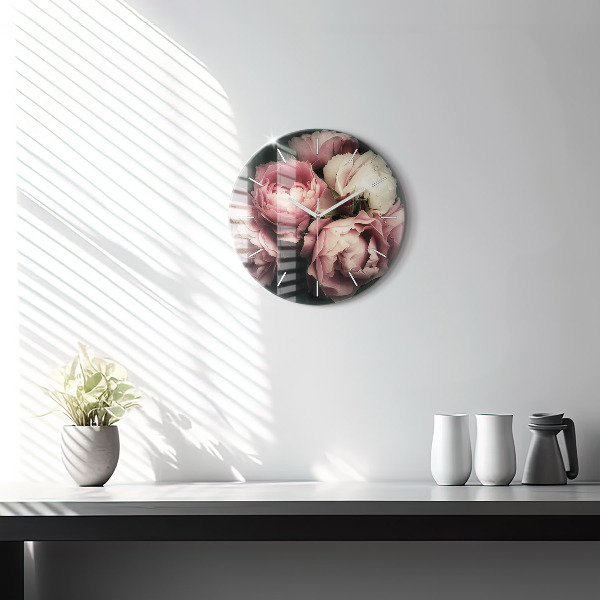 Okrúhle hodiny Kytica ružových ruží