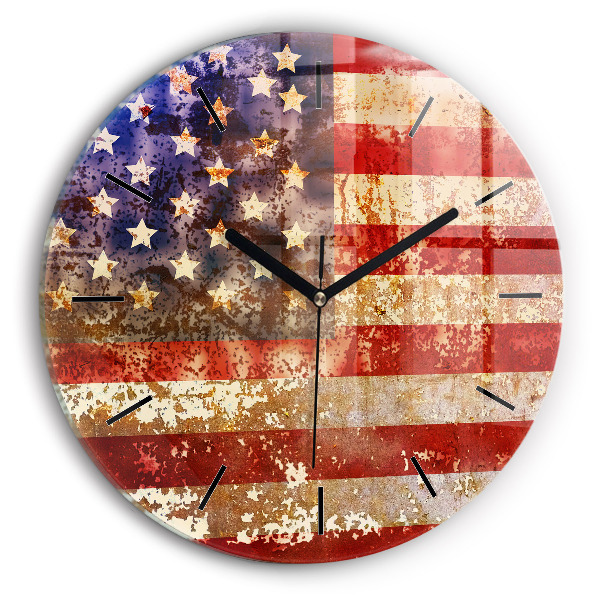 Okrúhle hodiny Vlajka USA vo vintage štýle