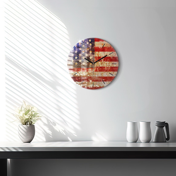 Okrúhle hodiny Vlajka USA vo vintage štýle