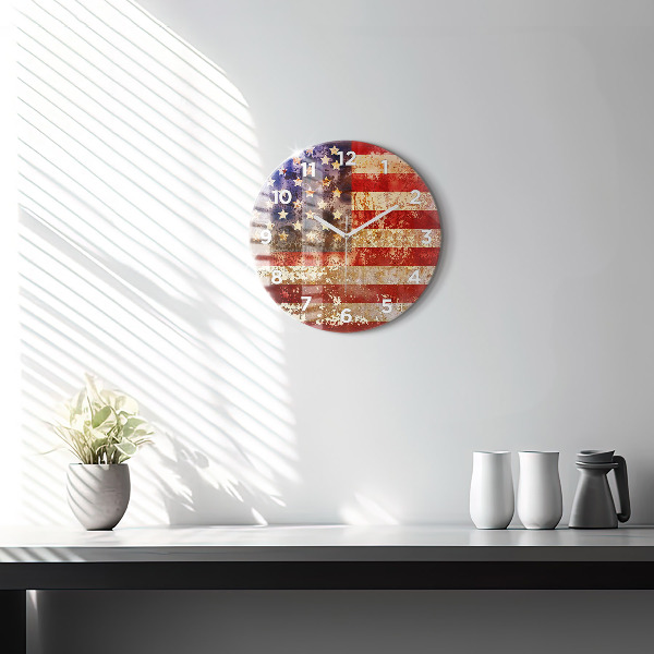 Okrúhle hodiny Vlajka USA vo vintage štýle