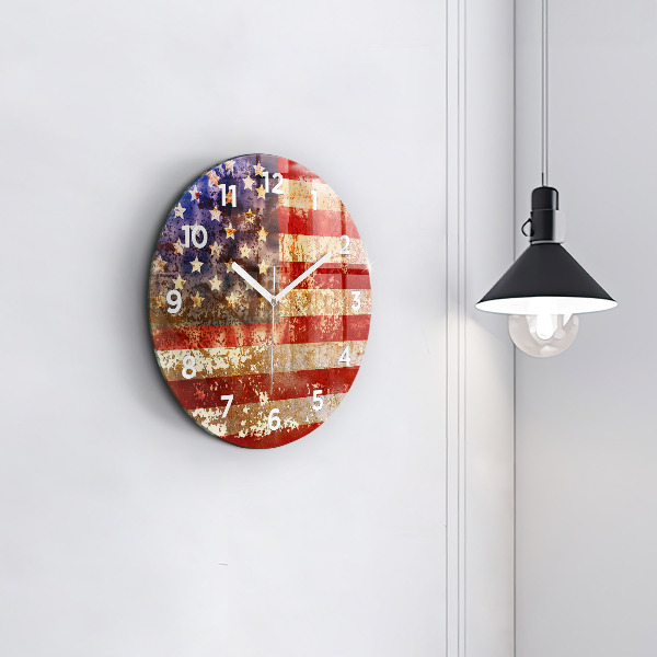 Okrúhle hodiny Vlajka USA vo vintage štýle