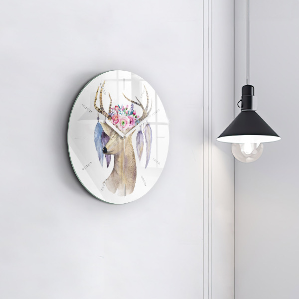 Okrúhle hodiny Hlava jeleňa a kvety