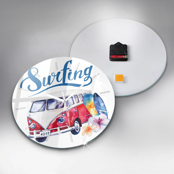 Okrúhle hodiny Auto a nápis Surfing