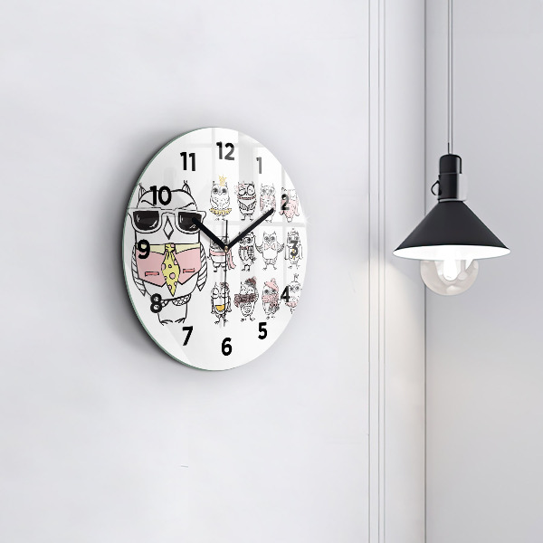 Okrúhle hodiny Vintage plagát so sovami