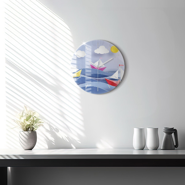 Okrúhle hodiny Farebné origami plachetnice