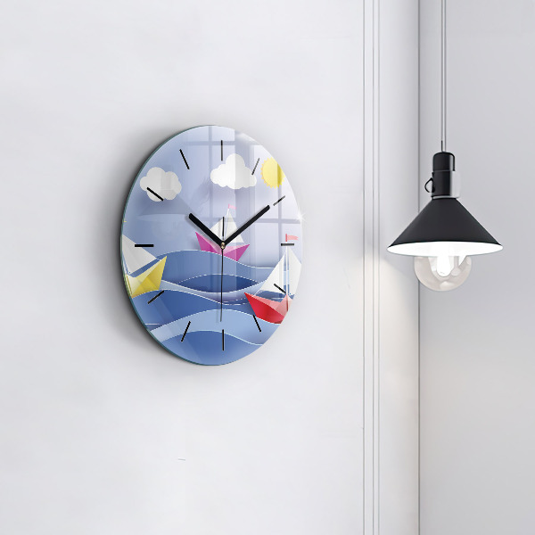 Okrúhle hodiny Farebné origami plachetnice