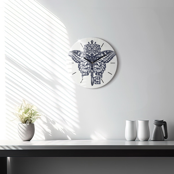 Okrúhle hodiny Motýľ a kľúč - boho štýl