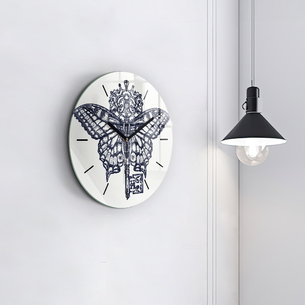 Okrúhle hodiny Motýľ a kľúč - boho štýl