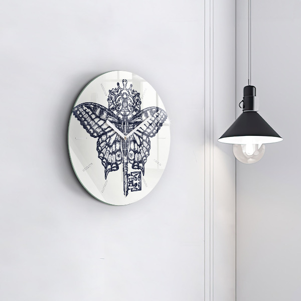 Okrúhle hodiny Motýľ a kľúč - boho štýl