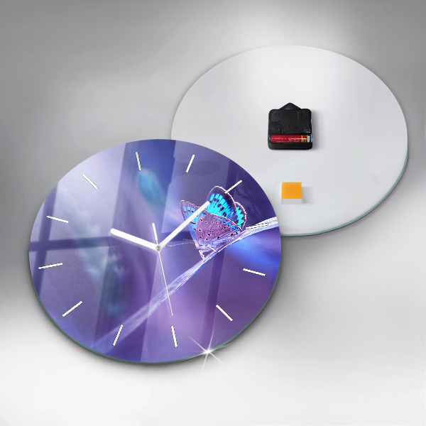 Okrúhle hodiny Motýľ na tráve