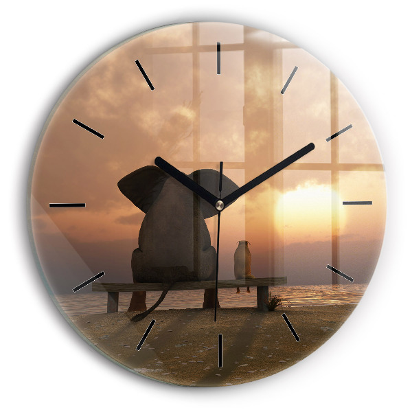 Okrúhle hodiny Zvieratá a západ slnka