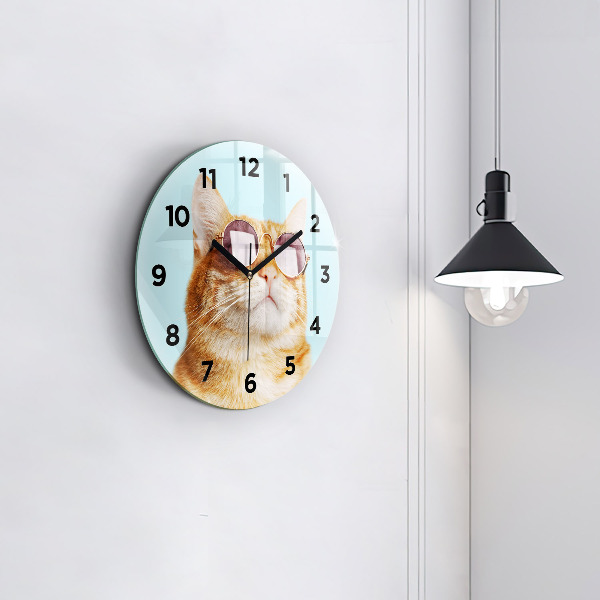 Okrúhle hodiny Vtipná mačka s okuliarmi