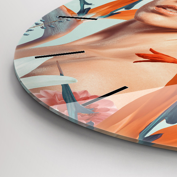 Okrúhle hodiny Žena s kvetmi